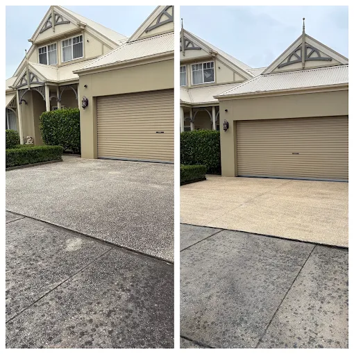 Residential driveway, before on the left and after on the right