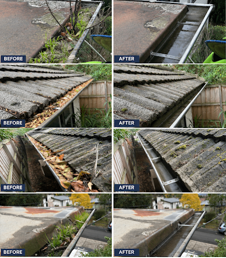Gutter cleaning before and after
