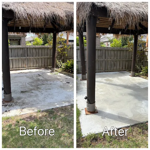 Outdoor entertaining area, before on the left and after on the right