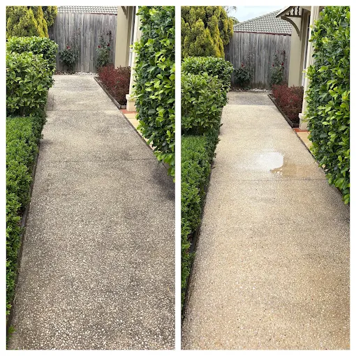 Garden walkway before and after cleaning