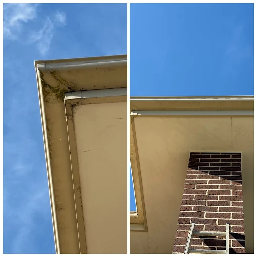 Eaves and fascia detail, before on the left and after on the right